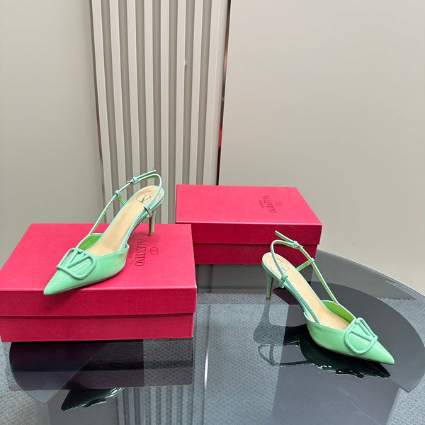 DÉCOLLETÉ SLINGBACK IN VERNICE VERDE FELCE VLOGO SIGNATURUE 80MM