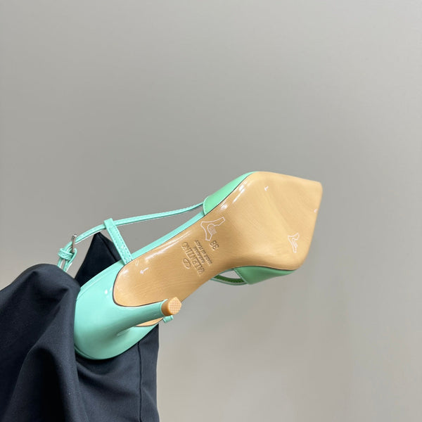 DÉCOLLETÉ SLINGBACK IN VERNICE VERDE FELCE VLOGO SIGNATURUE 80MM
