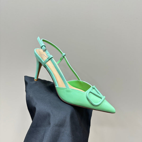 DÉCOLLETÉ SLINGBACK IN VERNICE VERDE FELCE VLOGO SIGNATURUE 80MM