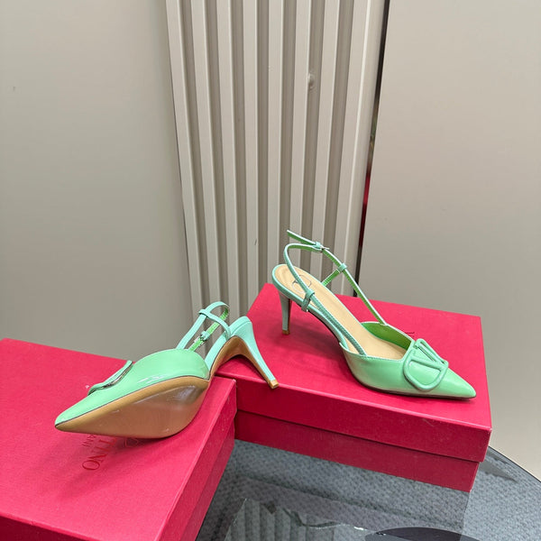 DÉCOLLETÉ SLINGBACK IN VERNICE VERDE FELCE VLOGO SIGNATURUE 80MM