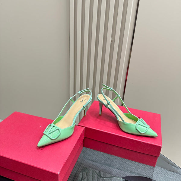 DÉCOLLETÉ SLINGBACK IN VERNICE VERDE FELCE VLOGO SIGNATURUE 80MM