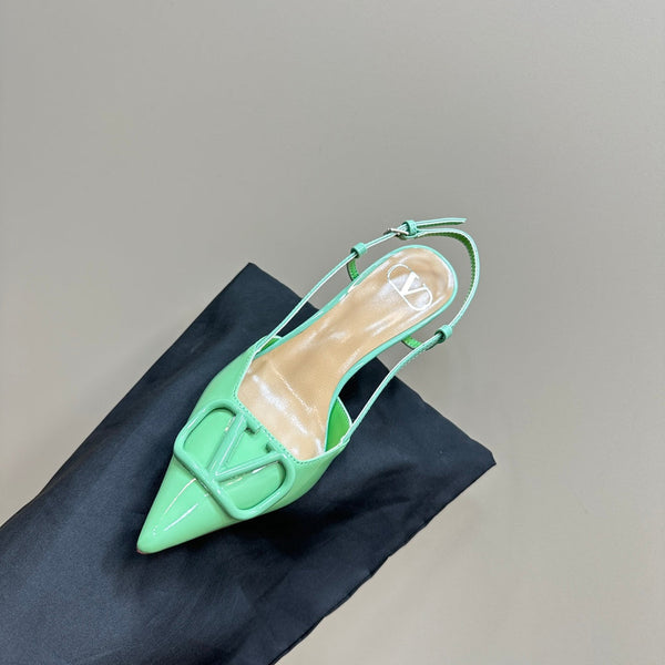DÉCOLLETÉ SLINGBACK IN VERNICE VERDE FELCE VLOGO SIGNATURUE 80MM