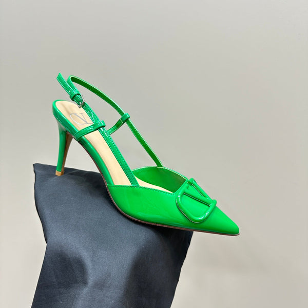 DÉCOLLETÉ SLINGBACK IN VERNICE VERDE SMERALDO VLOGO SIGNATURUE 80MM