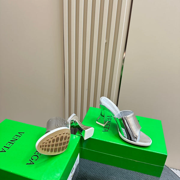 BV High Mule 95 Mm In Silver Calfskin