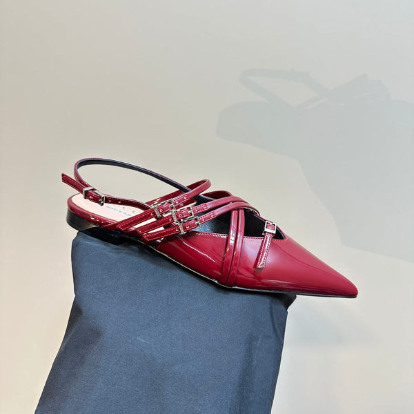 SLINGBACK CROSS STRAP IN CRIMSON RED CALFSKIN