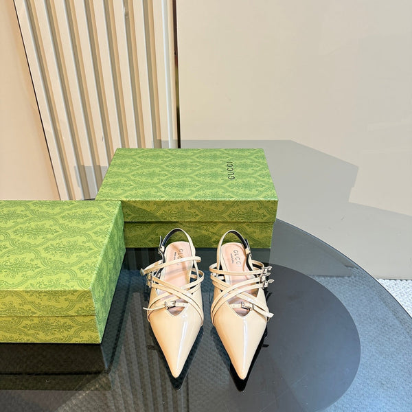 SLINGBACK CON CINTURINO INCROCIATO IN PELLE DI VITELLO BEIGE TAN