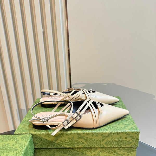 SLINGBACK CON CINTURINO INCROCIATO IN PELLE DI VITELLO BEIGE TAN