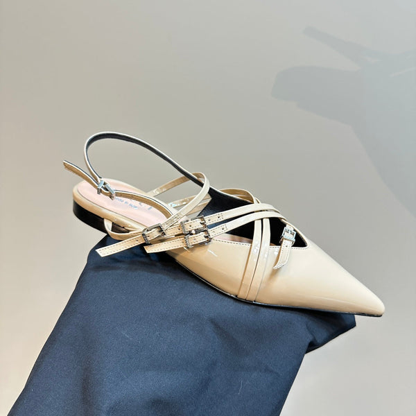 SLINGBACK CON CINTURINO INCROCIATO IN PELLE DI VITELLO BEIGE TAN