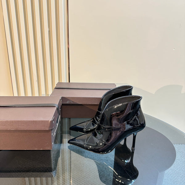 Alaila Heeled Ankle Boots 85mm In Black Glossy Cowhide 921034