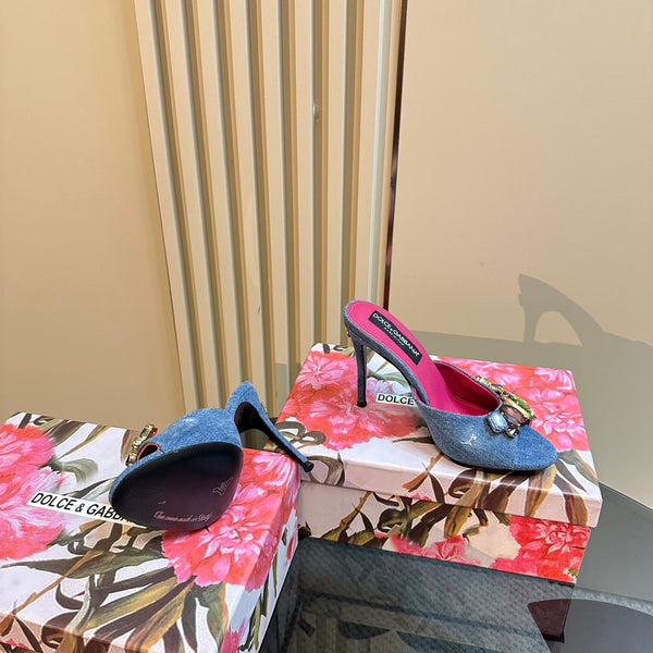 DC Rhinestones Keira Mules Blue Denim & Sheepskin 921017