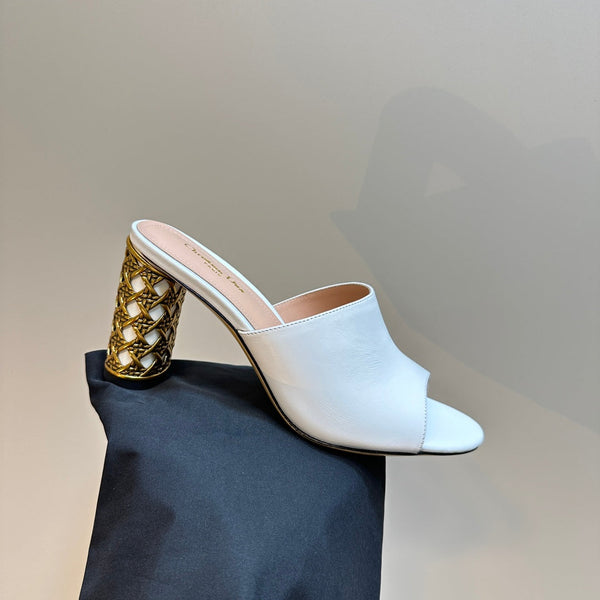 CD Icon Heeled Slide 95mm White Calfskin