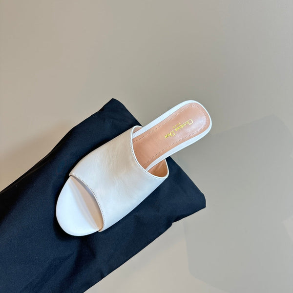 CD Icon Heeled Slide 95mm White Calfskin