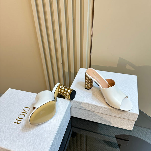 CD Icon Heeled Slide 95mm White Calfskin