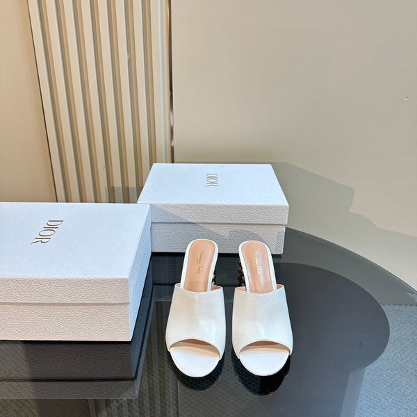 CD Icon Heeled Slide 95mm White Calfskin