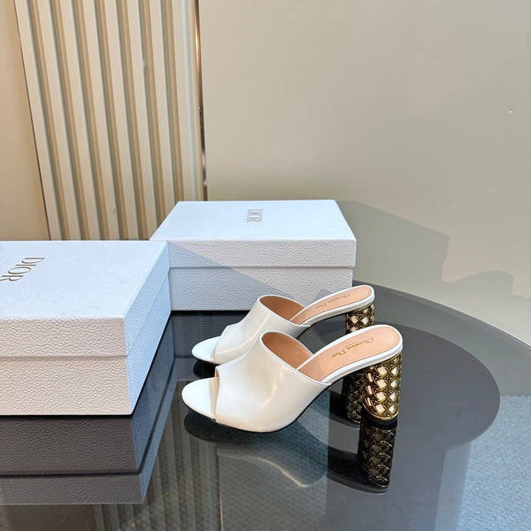 CD Icon Heeled Slide 95mm White Calfskin