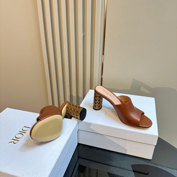 CD Icon Heeled Slide 95mm Brown Calfskin