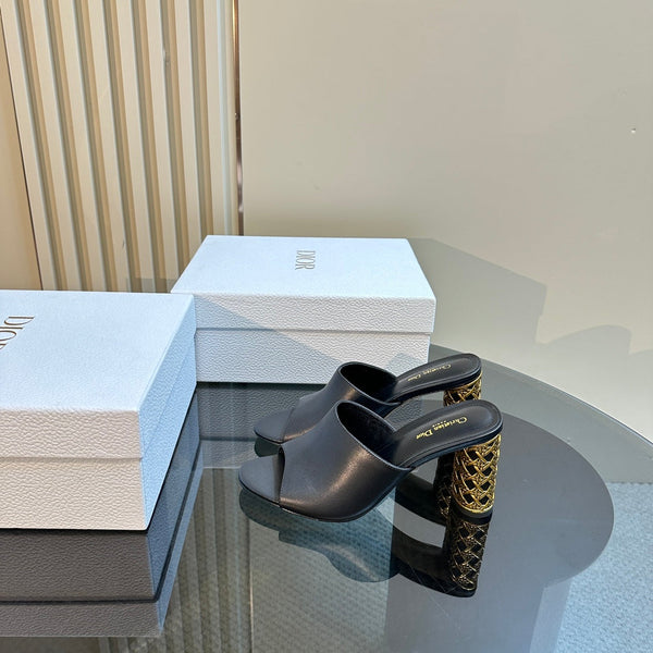 CD Icon Heeled Slide 95mm Black Calfskin