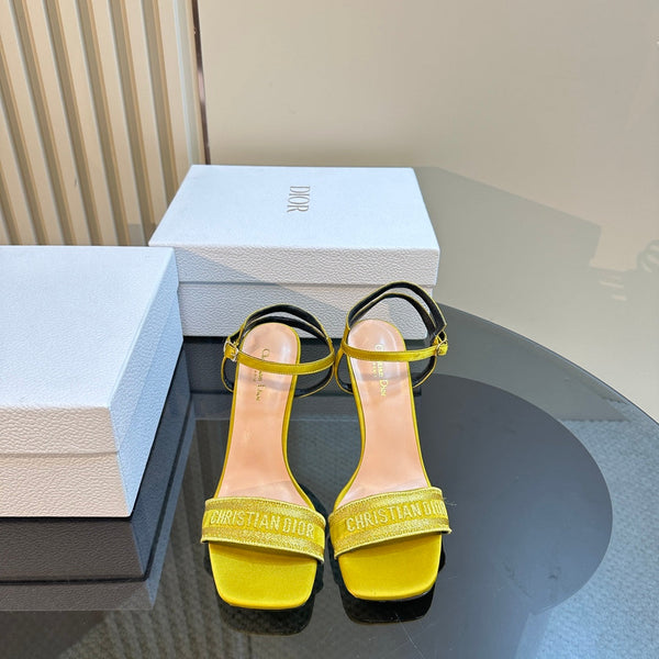 CD Dway Heeled Sandal 105mm Yellow Silk And Lambskin