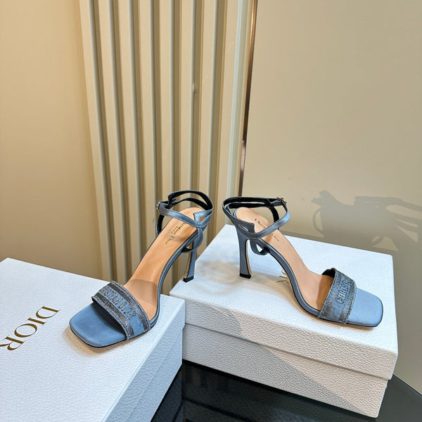 CD Dway Heeled Sandal 105mm Blue Silk And Lambskin