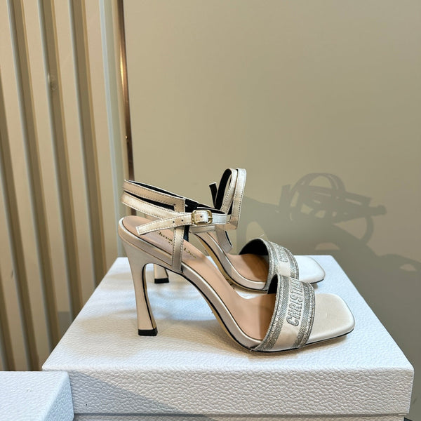 CD Dway Heeled Sandal 105mm White Grey Silk And Lambskin