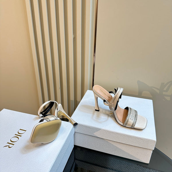 CD Dway Heeled Sandal 105mm White Grey Silk And Lambskin