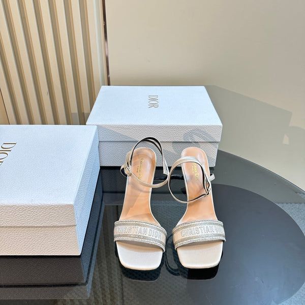 CD Dway Heeled Sandal 105mm White Grey Silk And Lambskin