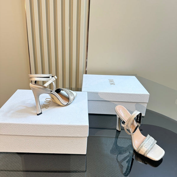 CD Dway Heeled Sandal 105mm White Grey Silk And Lambskin