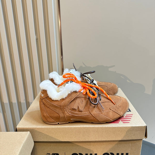 Miu x Balance 530 SL Sneakers Brown Yellow Fleece Lining Suede