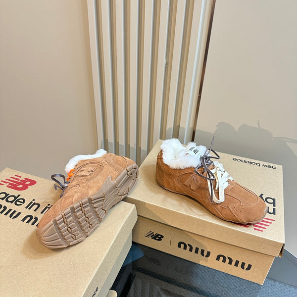 Miu x Balance 530 SL Sneakers Brown Yellow Fleece Lining Suede