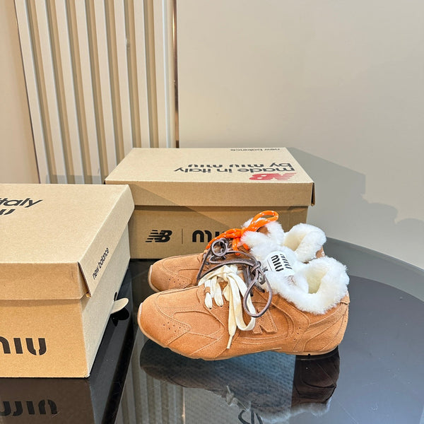 Miu x Balance 530 SL Sneakers Brown Yellow Fleece Lining Suede