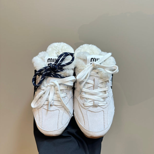 Miu x Balance 530 SL Mule in pelle scamosciata bianca