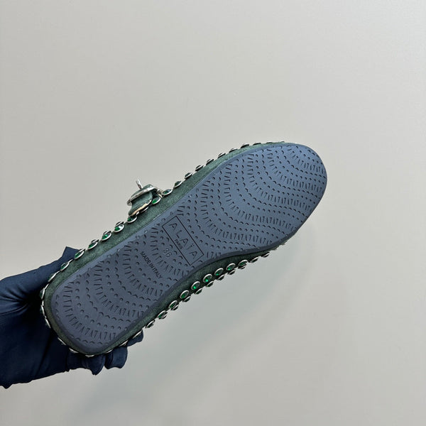 Alaia Strass Suede Ballet Flats In Dark Green 999318