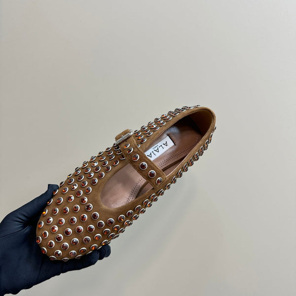 Alaia Strass Suede Ballet Flats In Brown 999324