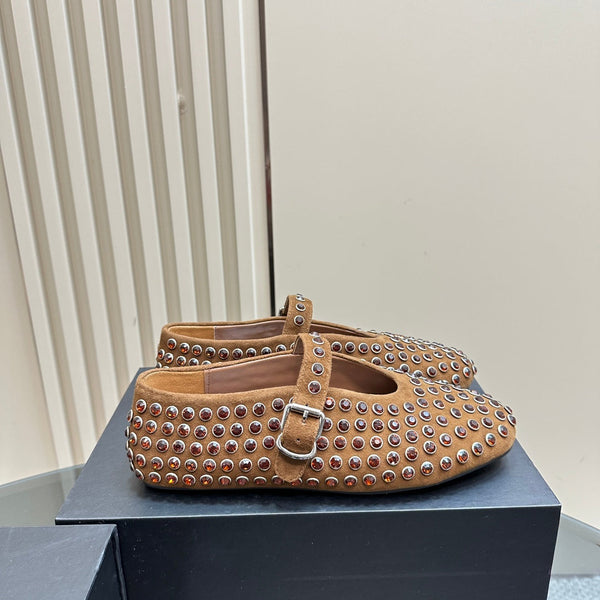 Alaia Strass Suede Ballet Flats In Brown 999324