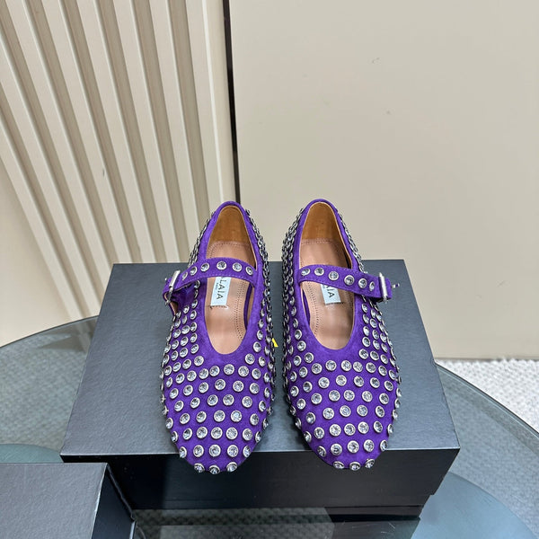 Alaia Strass Suede Ballet Flats In Purple 999326