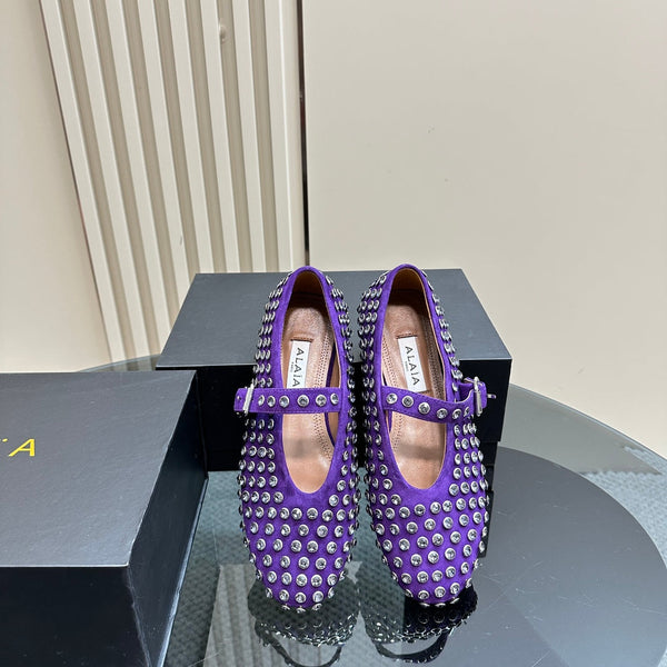 Alaia Strass Suede Ballet Flats In Purple 999326