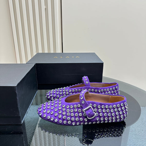 Alaia Strass Suede Ballet Flats In Purple 999326
