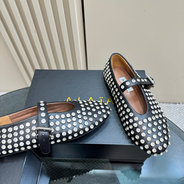 Alaia Strass Suede Ballet Flats In Black 999314