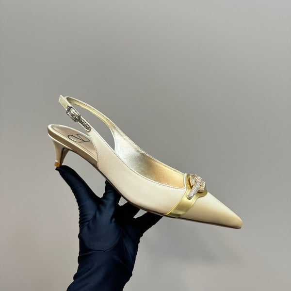 Valentino Slingback Pump 40mm In Beige Mix Gold Lambskin 999007