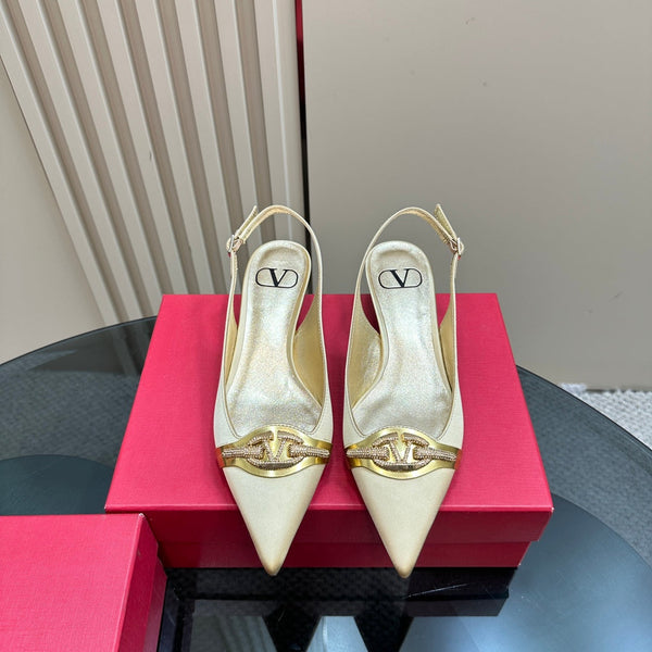 Valentino Slingback Pump 40mm In Beige Mix Gold Lambskin 999007