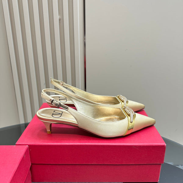 Valentino Slingback Pump 40mm In Beige Mix Gold Lambskin 999007