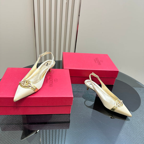 Valentino Slingback Pump 40mm In Beige Mix Gold Lambskin 999007