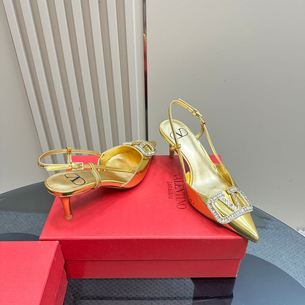 Décolleté con cinturino posteriore in pelle nappa laminata Vlogo Glow 65 mm Oro 999042