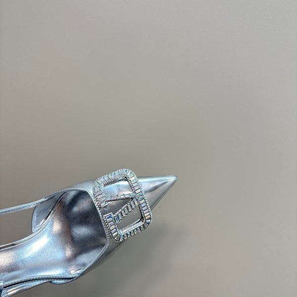 Vlogo Glow Laminated Nappa Leather Slingback Pump 65mm Sliver 999043