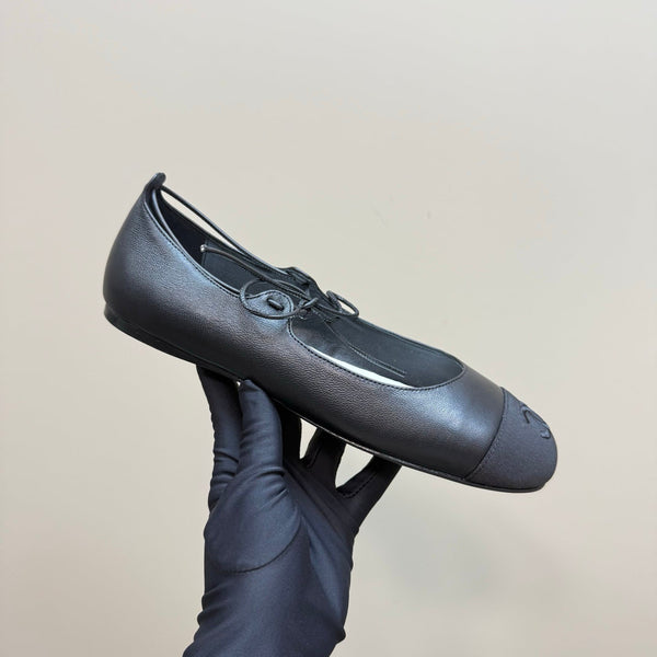 CC 25 Mary Jane Flat Black Leather with Fabric 239412