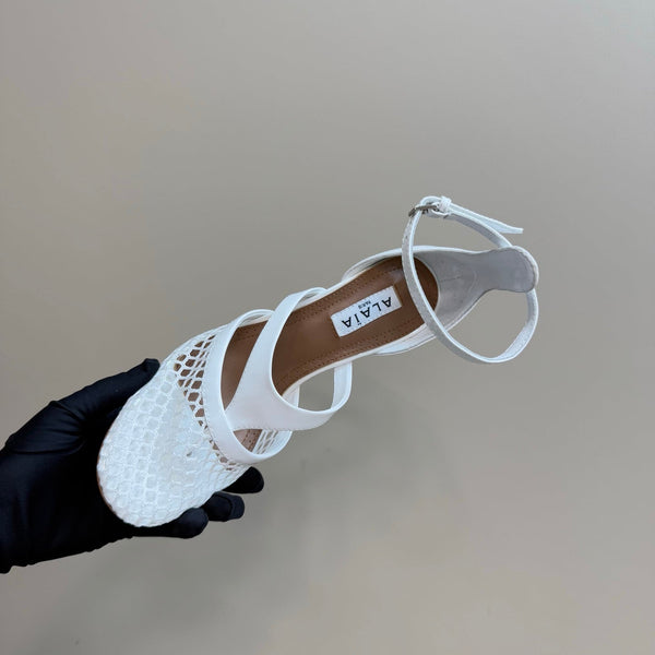 Alaia Fishnet Thong Heels Sandals White Lambskin 299659