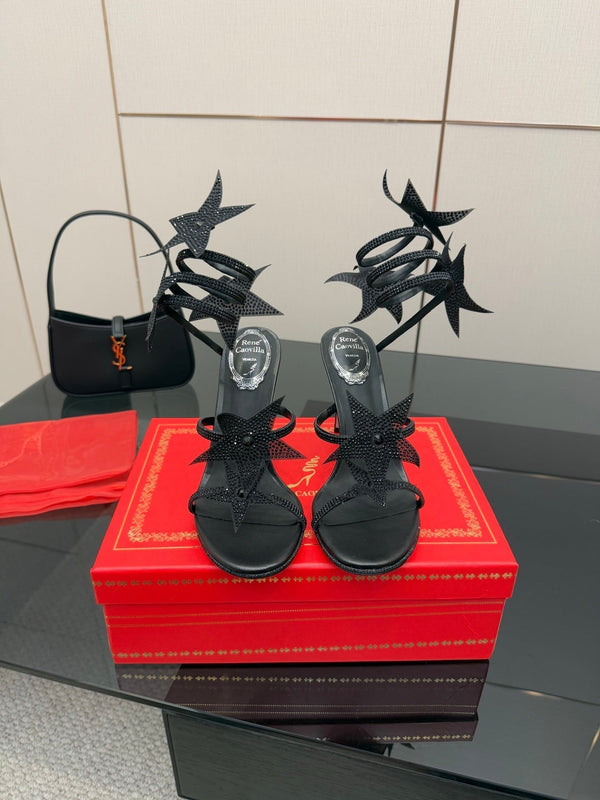 RC Sandals 9.5cm Black Rhinestone Silk 302581
