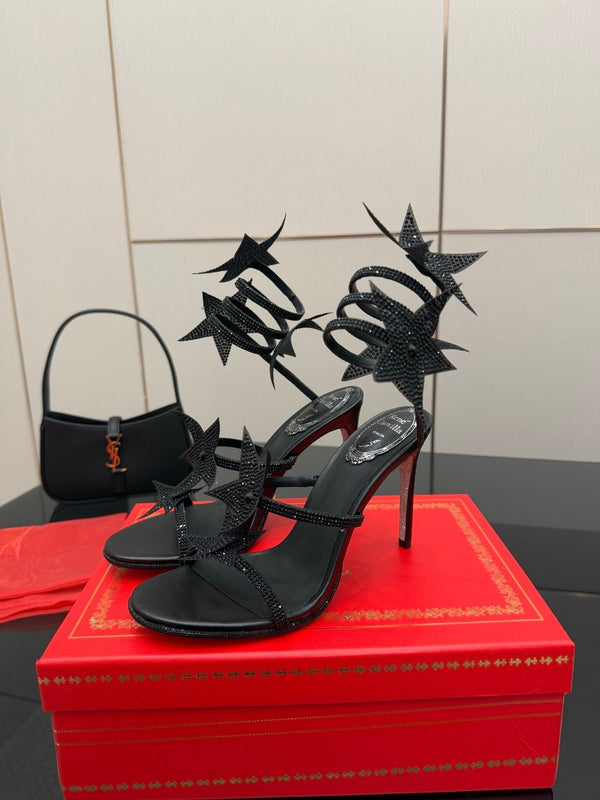 RC Sandals 9.5cm Black Rhinestone Silk 302581