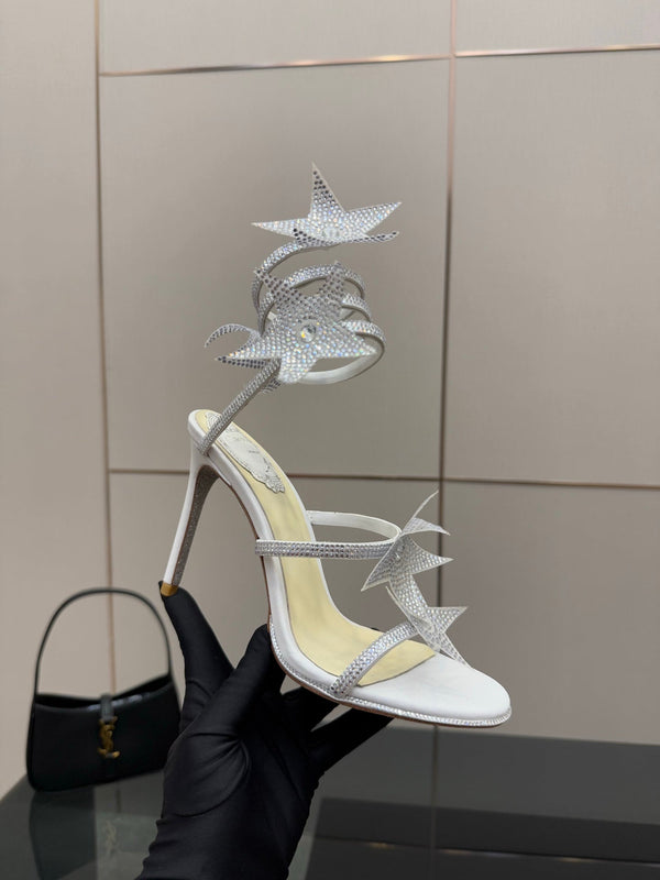 RC Sandals 9.5cm White Rhinestone Silk 302585