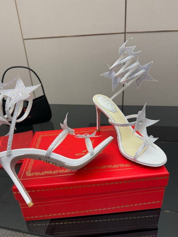 RC Sandals 9.5cm White Rhinestone Silk 302585